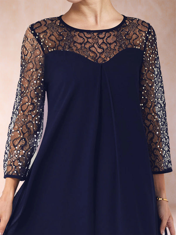 Sheath/Column Scoop Long Sleeves Knee-Length Mother of the Bride Dresses with Rhinestones