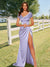 Sheath/Column Cowl Neck Ruched Floor-Length Long Bridesmaid Dresses with Split Side