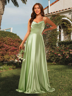 A-Line/Princess Cowl Neck Floor-Length Long Bridesmaid Dresses with Sequins