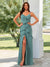 Sheath/Column Straps V-Neck Floor-Length Tiered Long Bridesmaid Dresses with Ruffles