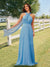 A-Line/Princess Halter Keyhole Pleated Long Bridesmaid Dresses with Cape