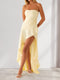 Sheath/Column Asymmetrical Strapless Slit Long Bridesmaid Dresses with Ruffles