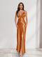 Sheath/Column Straps V-Neck Pleated Long Bridesmaid Dresses with Split Side