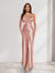 Sheath/Column Straps V-Neck Pleated Long Bridesmaid Dresses with Split Side