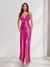 Sheath/Column Straps V-Neck Pleated Long Bridesmaid Dresses with Split Side