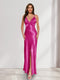 Sheath/Column Straps V-Neck Pleated Long Bridesmaid Dresses with Split Side