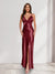 Sheath/Column Straps V-Neck Pleated Long Bridesmaid Dresses with Split Side