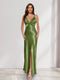 Sheath/Column Straps V-Neck Pleated Long Bridesmaid Dresses with Split Side