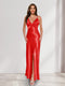 Sheath/Column Straps V-Neck Pleated Long Bridesmaid Dresses with Split Side