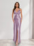 Sheath/Column Straps V-Neck Pleated Long Bridesmaid Dresses with Split Side