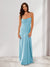 Sheath/Column Spaghetti Straps Pleated Long Bridesmaid Dresses with Split Side
