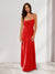 Sheath/Column Spaghetti Straps Pleated Long Bridesmaid Dresses with Split Side