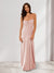 Sheath/Column Spaghetti Straps Pleated Long Bridesmaid Dresses with Split Side