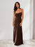 Sheath/Column Spaghetti Straps Pleated Long Bridesmaid Dresses with Split Side