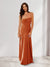 Sheath/Column Spaghetti Straps Pleated Long Bridesmaid Dresses with Split Side