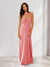 Sheath/Column Spaghetti Straps Pleated Long Bridesmaid Dresses with Split Side