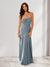Sheath/Column Spaghetti Straps Pleated Long Bridesmaid Dresses with Split Side
