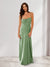 Sheath/Column Spaghetti Straps Pleated Long Bridesmaid Dresses with Split Side