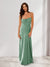 Sheath/Column Spaghetti Straps Pleated Long Bridesmaid Dresses with Split Side