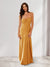 Sheath/Column Spaghetti Straps Pleated Long Bridesmaid Dresses with Split Side