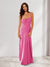Sheath/Column Spaghetti Straps Pleated Long Bridesmaid Dresses with Split Side