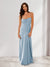 Sheath/Column Spaghetti Straps Pleated Long Bridesmaid Dresses with Split Side
