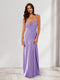 Sheath/Column Spaghetti Straps Pleated Long Bridesmaid Dresses with Split Side
