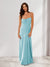 Sheath/Column Spaghetti Straps Pleated Long Bridesmaid Dresses with Split Side