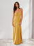 Sheath/Column Spaghetti Straps Pleated Long Bridesmaid Dresses with Split Side