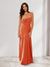 Sheath/Column Spaghetti Straps Pleated Long Bridesmaid Dresses with Split Side