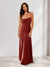 Sheath/Column Spaghetti Straps Pleated Long Bridesmaid Dresses with Split Side