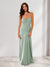 Sheath/Column Spaghetti Straps Pleated Long Bridesmaid Dresses with Split Side