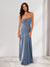 Sheath/Column Spaghetti Straps Pleated Long Bridesmaid Dresses with Split Side