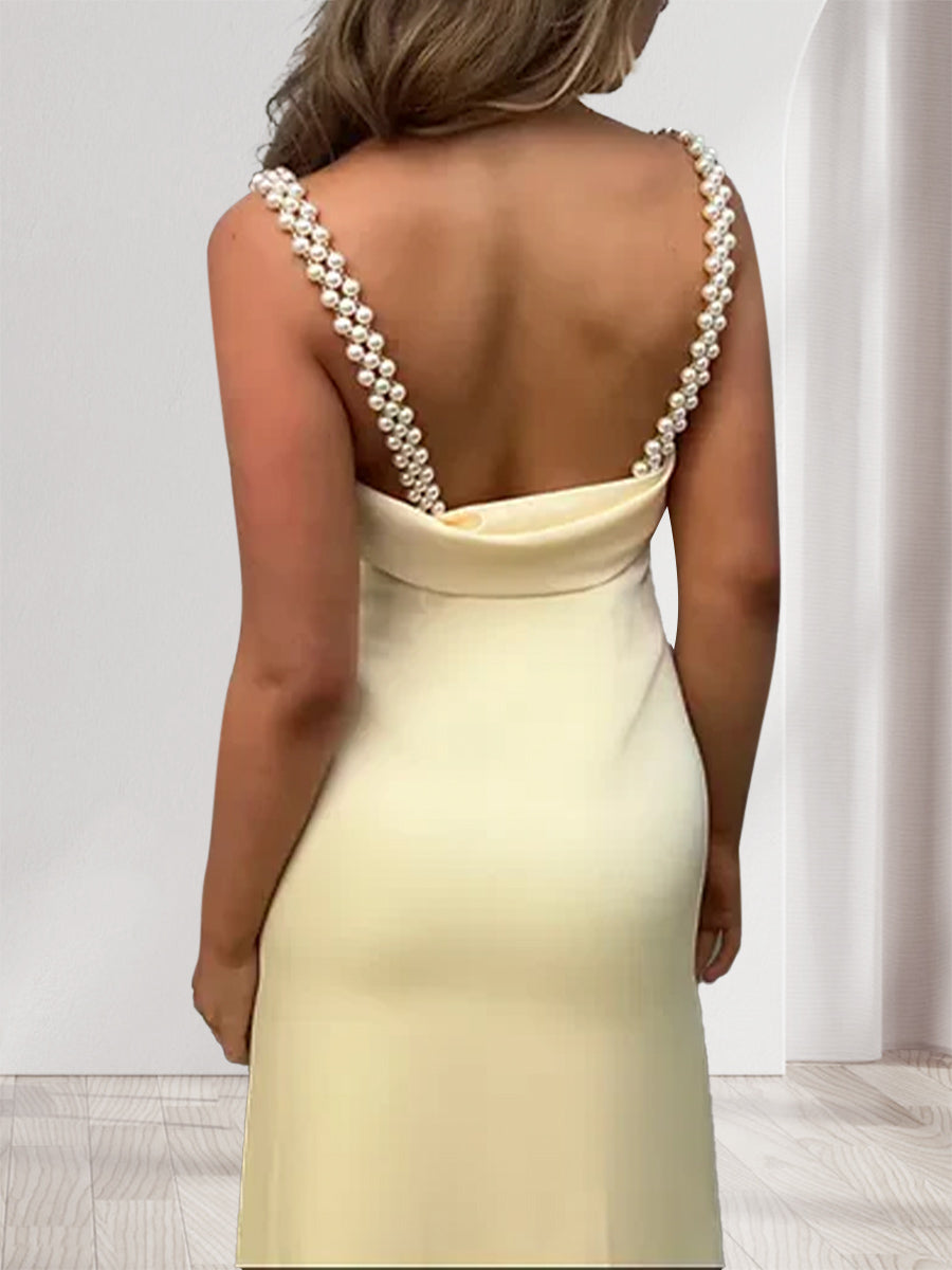 Sheath/Column Cowl Neck Beaded Straps Floor-Length Long Bridesmaid Dresses