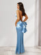 Sheath/Column Straps Backless Floor-Length Long Bridesmaid Dresses with Bow