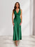 Sheath/Column Deep V-Neck Pleated Long Bridesmaid Dresses with Bow Back