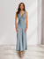 Sheath/Column Deep V-Neck Pleated Long Bridesmaid Dresses with Bow Back