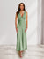 Sheath/Column Deep V-Neck Pleated Long Bridesmaid Dresses with Bow Back