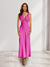 Sheath/Column Deep V-Neck Pleated Long Bridesmaid Dresses with Bow Back