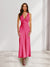 Sheath/Column Deep V-Neck Pleated Long Bridesmaid Dresses with Bow Back