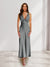 Sheath/Column Deep V-Neck Pleated Long Bridesmaid Dresses with Bow Back