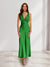 Sheath/Column Deep V-Neck Pleated Long Bridesmaid Dresses with Bow Back