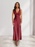 Sheath/Column Deep V-Neck Pleated Long Bridesmaid Dresses with Bow Back