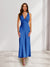 Sheath/Column Deep V-Neck Pleated Long Bridesmaid Dresses with Bow Back