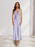 Sheath/Column Deep V-Neck Pleated Long Bridesmaid Dresses with Bow Back