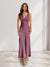 Sheath/Column Deep V-Neck Pleated Long Bridesmaid Dresses with Bow Back