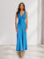 Sheath/Column Deep V-Neck Pleated Long Bridesmaid Dresses with Bow Back