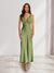 Sheath/Column Deep V-Neck Pleated Long Bridesmaid Dresses with Bow Back