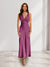 Sheath/Column Deep V-Neck Pleated Long Bridesmaid Dresses with Bow Back