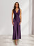 Sheath/Column Deep V-Neck Pleated Long Bridesmaid Dresses with Bow Back